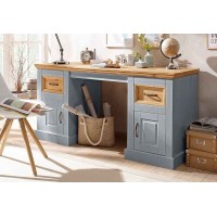 Escrivaninha de madeira - 2 portas e 2 gavetas acabamento cinza lavado e cera | Coleção England